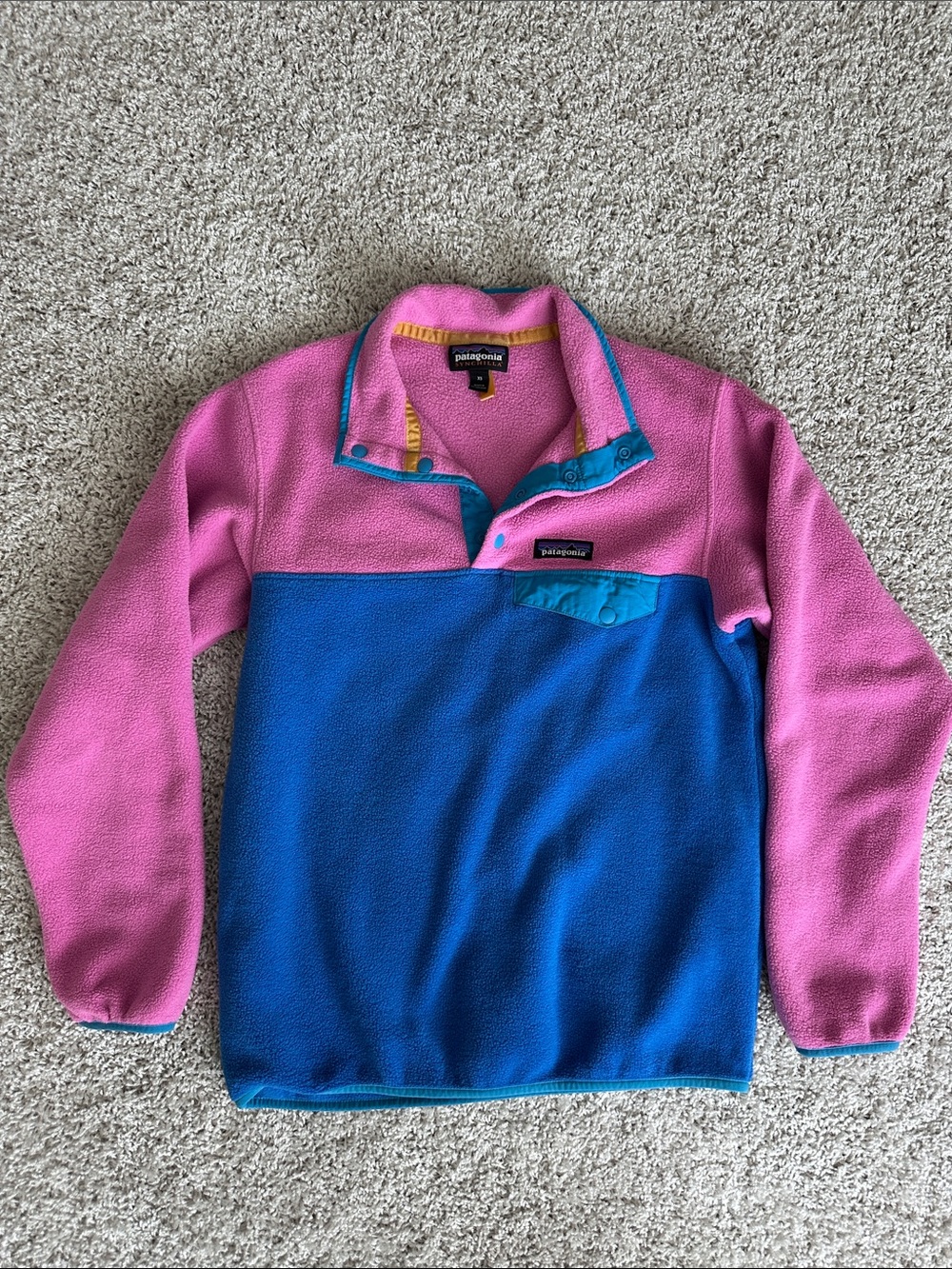 Patagonia Pink and Blue Synchilla Fleece Pullover